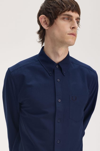 Fred Perry Fred Perry Erkek Regular Fit Cep Detaylı Düz Uzun Kollu Lacivert Gömlek M5516-X86