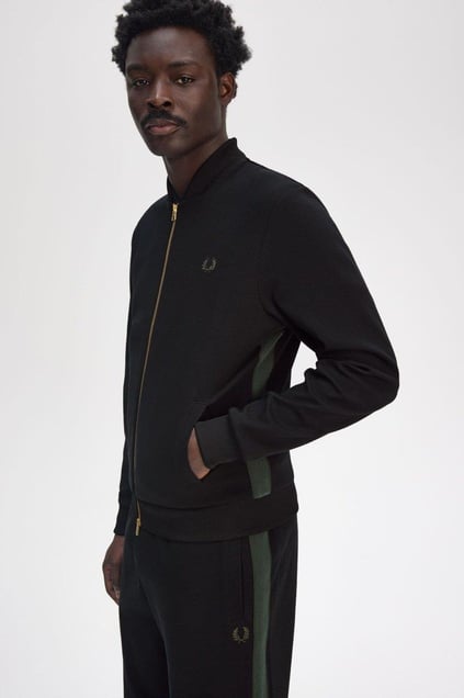 Fred Perry Fred Perry Erkek Regular Fit Pamuklu Yan Şerit Çizgili Bomber Yaka Uzun Kollu Siyah Ceket J9046-102