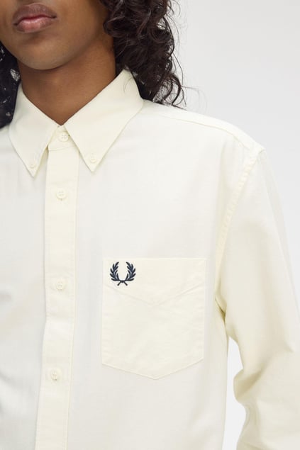 Fred Perry Fred Perry Erkek Regular Fit Cep Detaylı Düz Uzun Kollu Ekru Gömlek M5516-F79