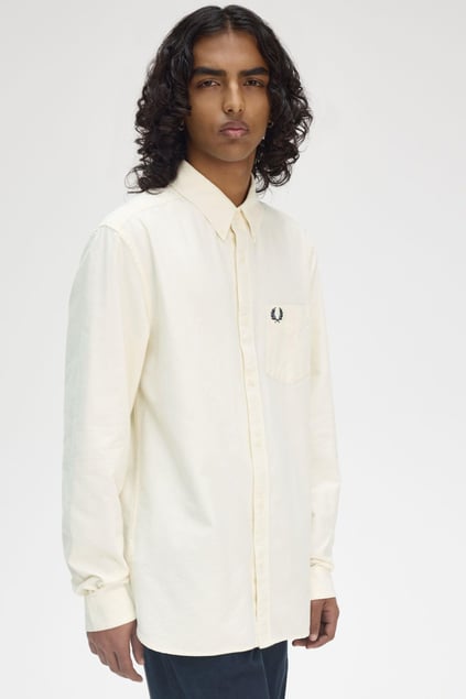Fred Perry Fred Perry Erkek Regular Fit Cep Detaylı Düz Uzun Kollu Ekru Gömlek M5516-F79