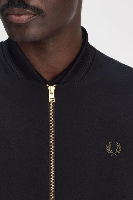 Fred Perry Fred Perry Erkek Regular Fit Pamuklu Yan Şerit Çizgili Bomber Yaka Uzun Kollu Siyah Ceket J9046-102