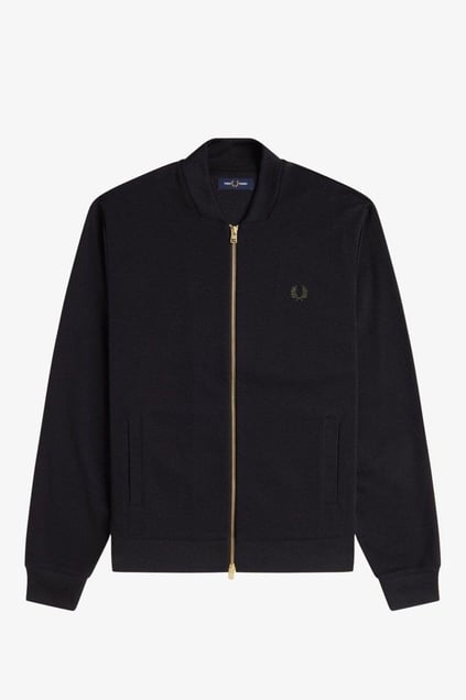 Fred Perry Fred Perry Erkek Regular Fit Pamuklu Yan Şerit Çizgili Bomber Yaka Uzun Kollu Siyah Ceket J9046-102