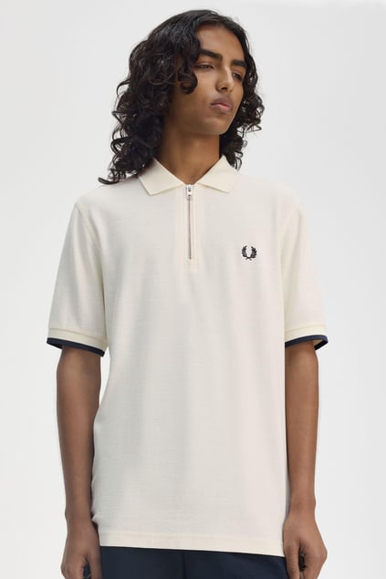 Fred Perry Fred Perry Erkek Regular Fit Fermuar Kapamalı %100 Pamuklu Kısa Kollu Bej T-Shirt M9886-560