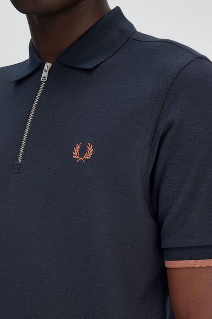 Fred Perry Fred Perry Erkek Regular Fit Fermuar Kapamalı %100 Pamuklu Kısa Kollu Lacivert T-Shirt M9886-608