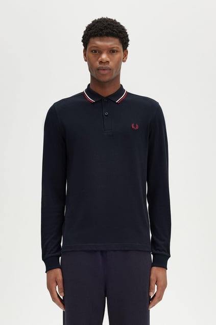 Fred Perry Fred Perry Erkek Regular Fit %100 Pamuklu Yakası Çizgi Detaylı Uzun Kollu Lacivert Polo Yaka T-Shirt M3636-T55