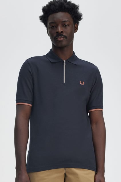 Fred Perry Fred Perry Erkek Regular Fit Fermuar Kapamalı %100 Pamuklu Kısa Kollu Lacivert T-Shirt M9886-608
