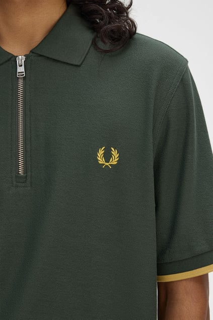Fred Perry Fred Perry Erkek Regular Fit Fermuar Kapamalı %100 Pamuklu Kısa Kollu Yeşil T-Shirt M9886-X89