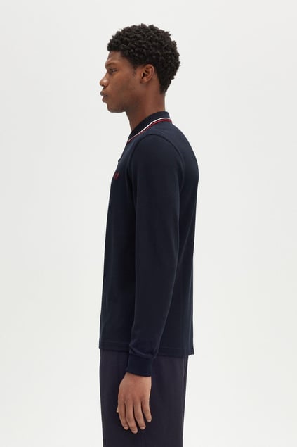Fred Perry Fred Perry Erkek Regular Fit %100 Pamuklu Yakası Çizgi Detaylı Uzun Kollu Lacivert Polo Yaka T-Shirt M3636-T55