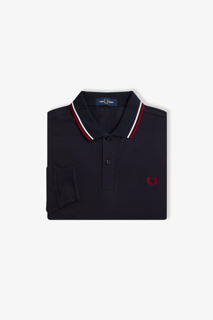 Fred Perry Fred Perry Erkek Regular Fit %100 Pamuklu Yakası Çizgi Detaylı Uzun Kollu Lacivert Polo Yaka T-Shirt M3636-T55