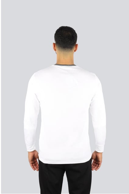 Fred Perry Fred Perry Erkek Uzun Kol Pamuklu Bisiklet Yaka Düz Beyaz T-Shirt M9602-100