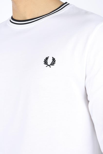 Fred Perry Fred Perry Erkek Uzun Kol Pamuklu Bisiklet Yaka Düz Beyaz T-Shirt M9602-100