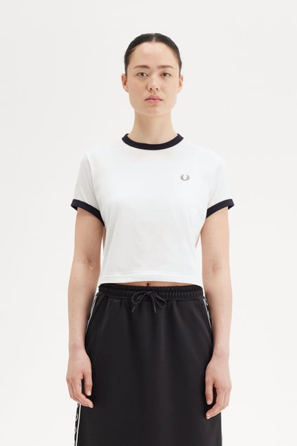 Fred Perry Fred Perry Kadın Yuvarlak Yaka Kısa Boy Kısa Kollu Pamuklu Beyaz T-Shirt G9163-129