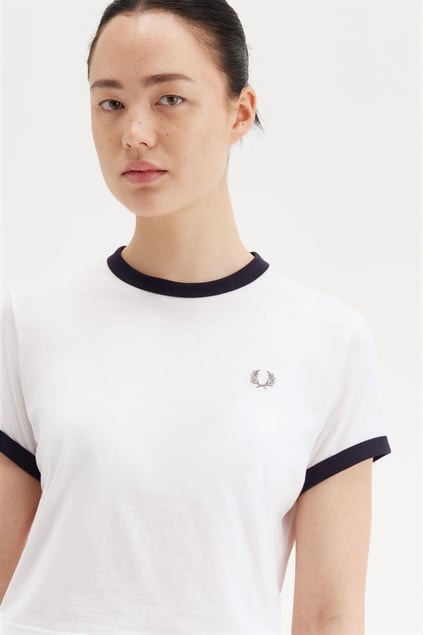 Fred Perry Fred Perry Kadın Yuvarlak Yaka Kısa Boy Kısa Kollu Pamuklu Beyaz T-Shirt G9163-129
