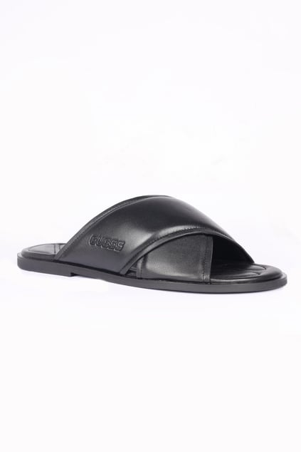 GUESS GUESS Erkek Düz Renk Logolu Siyah Terlik FMGMII LEA03-BLACK