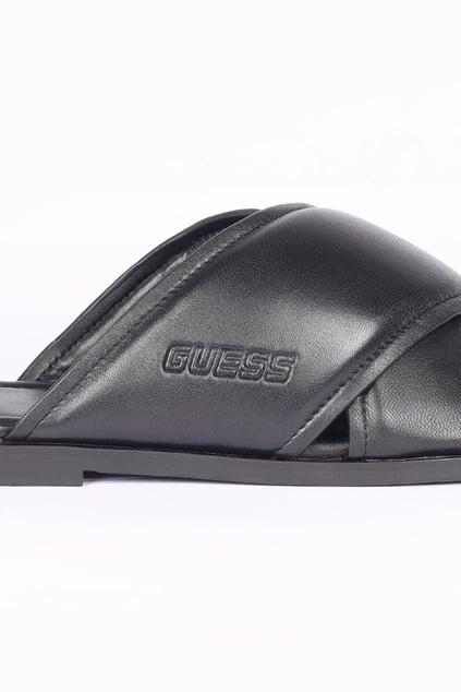 GUESS GUESS Erkek Düz Renk Logolu Siyah Terlik FMGMII LEA03-BLACK