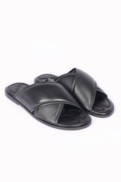 GUESS GUESS Erkek Düz Renk Logolu Siyah Terlik FMGMII LEA03-BLACK