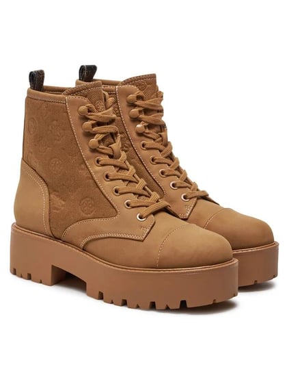 GUESS GUESS Kadın Kumaş Desenli Bağcıklı Kahverengi Günlük Ayakkabı FLTSLR LEM10-BROWN