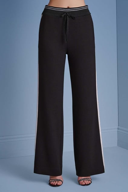 Guitar Guıtar Kadın İspanyol Paça Şerit Detaylı Siyah Pantolon 25031-JOGGING PANT-10