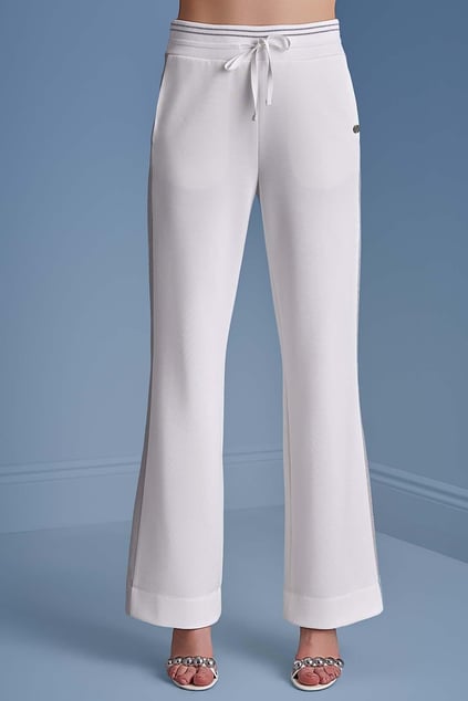 Guitar Guıtar Kadın İspanyol Paça Şerit Detaylı Beyaz Pantolon 25031-JOGGING PANT-11