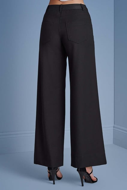Guitar Guıtar Kadın İspanyol Paça Uzun Rahat Kesim Siyah Pantolon 25069-PANT-10