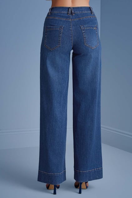 Guitar Guıtar Kadın İspanyol Paça Uzun Rahat Kesim Lacivert Pantolon 25016-PANT-04D