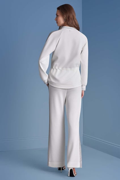Guitar Guıtar Kadın Kol Ucu Lastik Ayarlamalı Fermuar Kapamalı Şerit Detaylı Beyaz Ceket 25031-JOGGING JACKET-11