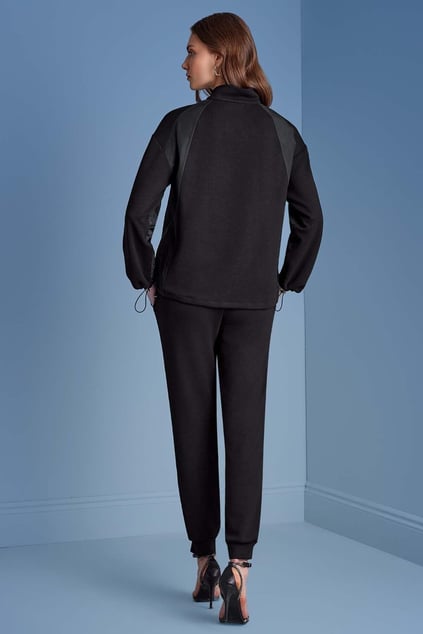 Guitar Guıtar Kadın Normal Kesim Dik Yaka Şerit Çizgi Detaylı Uzun Kollu Siyah Ceket 25227-JOGGING JACKET-10