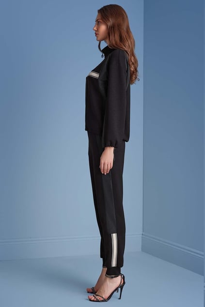 Guitar Guıtar Kadın Normal Kesim Dik Yaka Şerit Çizgi Detaylı Uzun Kollu Siyah Ceket 25227-JOGGING JACKET-10