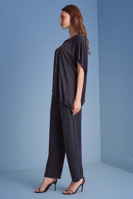 Guitar Guıtar Kadın Regular Fit Dokuma Kumaş Düz Paça Siyah Pantolon 25081-PANT-010