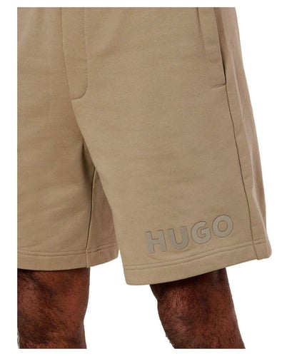 HUGO HUGO Erkek Bel Lastikli Kısa Boy Hugo Yazı Desenli Dokuma Bej Şort 50535260-219
