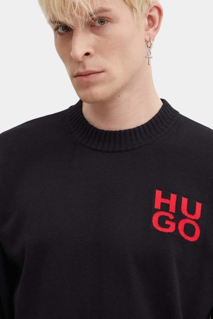 HUGO HUGO Erkek Bisiklet Yaka Regular Fit Marka Logolu Uzun Kollu Siyah Kazak 50516617-001