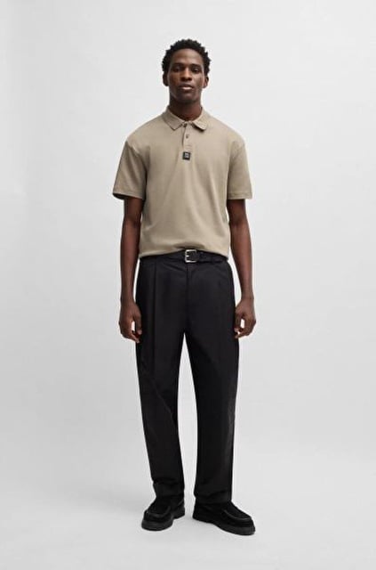 HUGO HUGO Erkek Dokuma Polo Yaka Kısa Kol Günlük Bej Polo Yaka T-Shirt 50517638-219