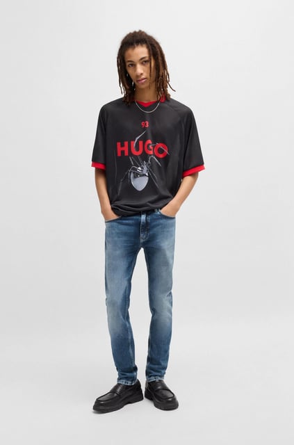 HUGO HUGO Erkek Ekstra Dar Kesim Denim Normal Bel Dar Paça Mavi Jeans 50530593-410