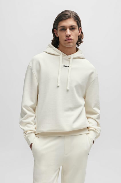 HUGO HUGO Erkek Kapüşonlu Yakalı Gögüs Ortasında Kontras Logolu Krem Sweatshirt 50486478-121