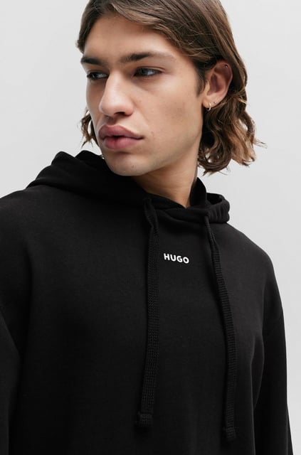 HUGO HUGO Erkek Kapüşonlu Yakalı Gögüs Ortasında Kontras Logolu Siyah Sweatshirt 50486478-001