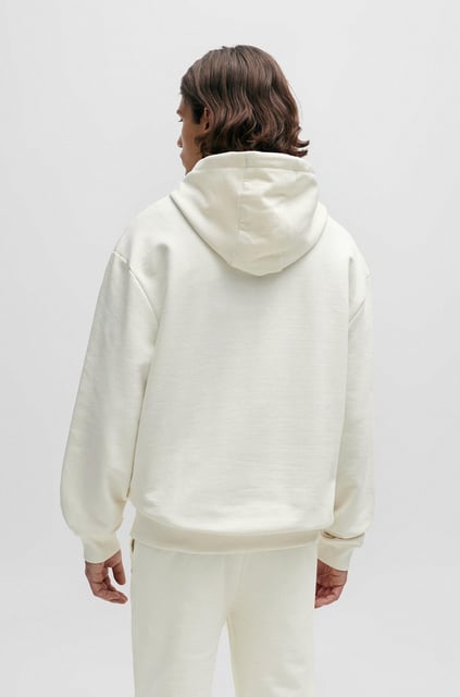 HUGO HUGO Erkek Kapüşonlu Yakalı Gögüs Ortasında Kontras Logolu Krem Sweatshirt 50486478-121