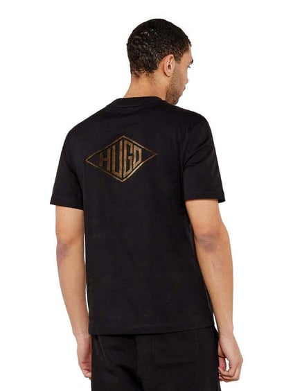 HUGO HUGO Erkek Kısa Kol Bisiklet Yaka Gögüs Ortası Ve Sırt Bölümü HUGO Yazılı Siyah T-Shirt 50534951-001