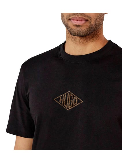 HUGO HUGO Erkek Kısa Kol Bisiklet Yaka Gögüs Ortası Ve Sırt Bölümü HUGO Yazılı Siyah T-Shirt 50534951-001