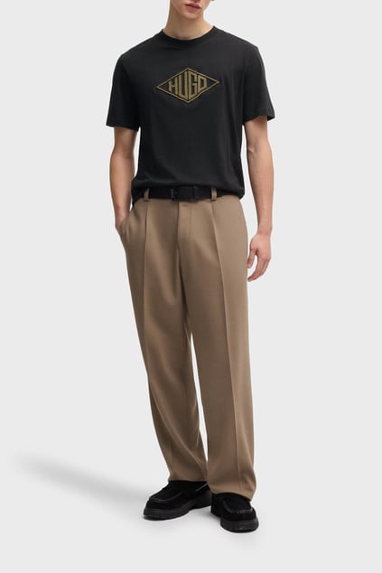 HUGO HUGO Erkek Kısa Kol Bisiklet Yaka Üçgen Çizgi İçeri HUGO Yazılı Siyah T-Shirt 50534934-001