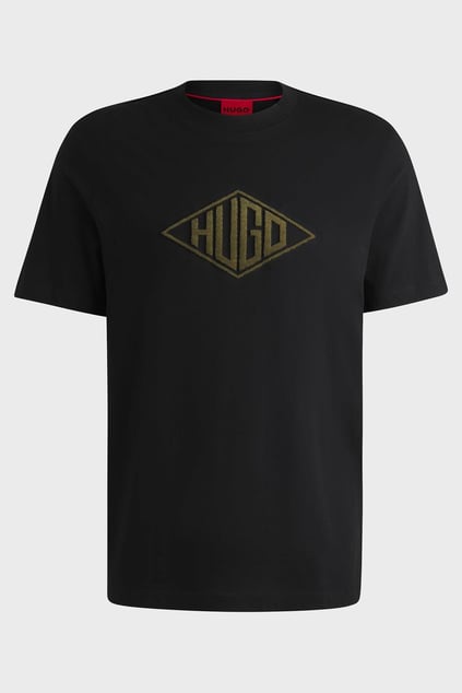 HUGO HUGO Erkek Kısa Kol Bisiklet Yaka Üçgen Çizgi İçeri HUGO Yazılı Siyah T-Shirt 50534934-001