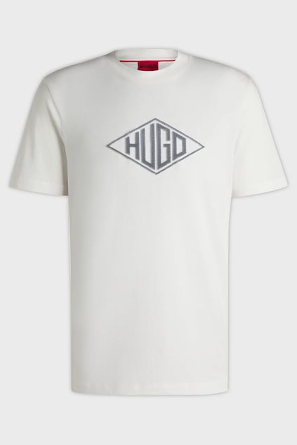 HUGO HUGO Erkek Kısa Kol Bisiklet Yaka Üçgen Çizgi İçeri HUGO Yazılı Beyaz T-Shirt 50534934-102