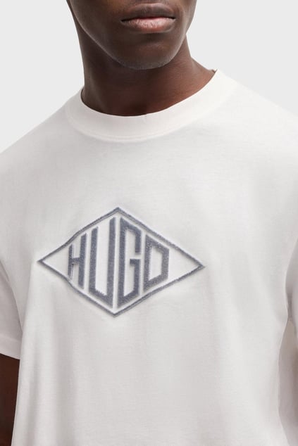 HUGO HUGO Erkek Kısa Kol Bisiklet Yaka Üçgen Çizgi İçeri HUGO Yazılı Beyaz T-Shirt 50534934-102