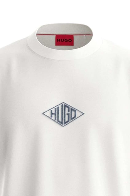 HUGO HUGO Erkek Kısa Kol Bisiklet Yaka Gögüs Ortası Ve Sırt Bölümü HUGO Yazılı Beyaz T-Shirt 50534951-102