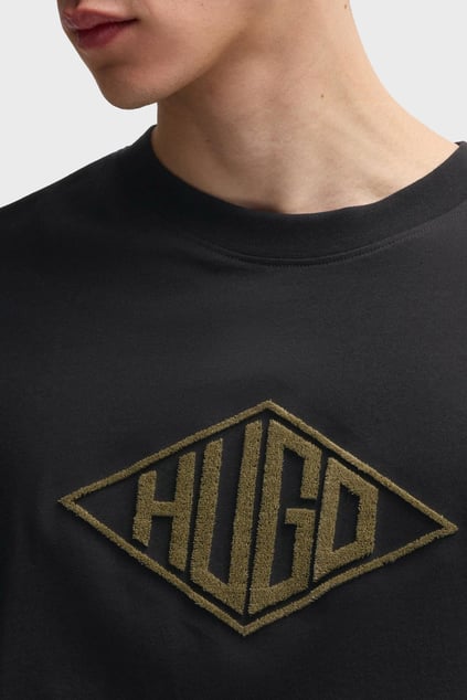 HUGO HUGO Erkek Kısa Kol Bisiklet Yaka Üçgen Çizgi İçeri HUGO Yazılı Siyah T-Shirt 50534934-001