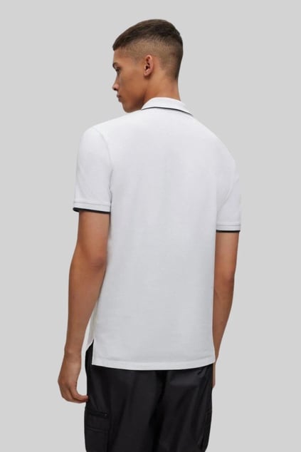 HUGO HUGO Erkek Kısa Kol  Polo Yaka Yaka Ve Kol Uçları Renkli Şerit Kapama Beyaz Polo Yaka T-Shirt 50467344-100