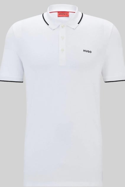 HUGO HUGO Erkek Kısa Kol  Polo Yaka Yaka Ve Kol Uçları Renkli Şerit Kapama Beyaz Polo Yaka T-Shirt 50467344-100