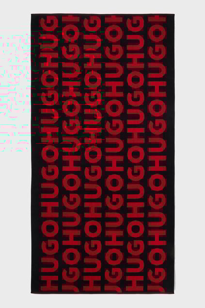 HUGO HUGO Erkek Logo Desenli Pamuklu Siyah Plaj Havlusu 50539992-002