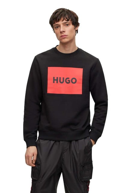 HUGO HUGO Erkek Marka Logolu Pamuklu Normal Kalıp Günlük Siyah Sweatshirt 50467944-001