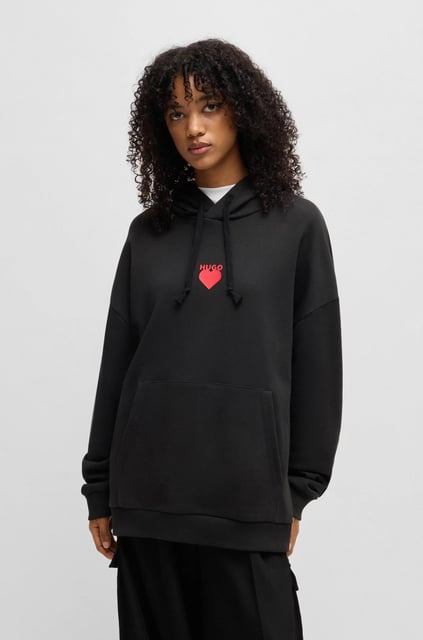 HUGO HUGO Erkek Normal Kesim Kapüşonlu Arkası Baskılı Uzun Kollu Siyah Sweatshirt 50530577-001