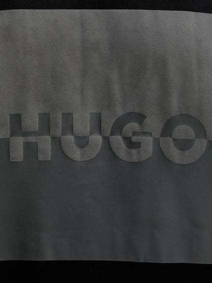 HUGO HUGO Erkek Rahat Kalıp Önü ve Arkası Logo Desenli Yuvarlak Yakalı %100 Pamuk Kısa Kollu Siyah T-Shirt 50542816-001
